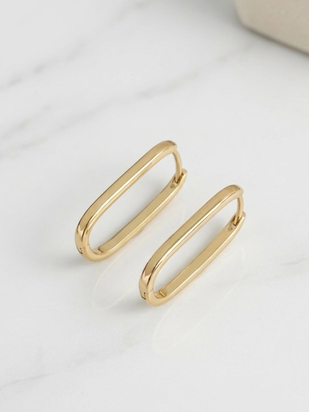 14K Gold Plated Large Rectangular Hoop Earrings | Minimalist Jewelry
